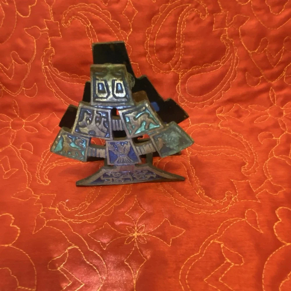 Vintage Israel NAPKIN HOLDER 12‎ Tribes of Israel BRASS Judaica Decor HAKULI